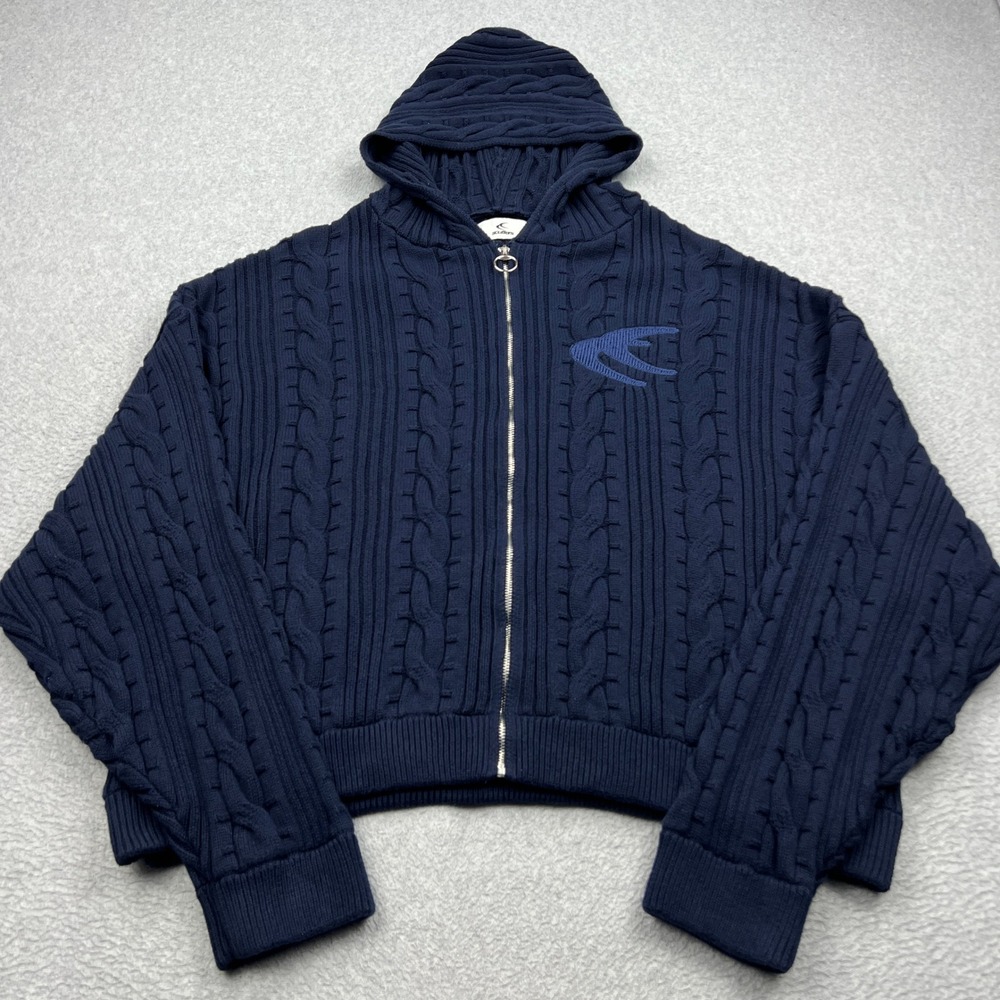 Scuffers Latte Navy Zipper Knit Mens XXL Cable Heavy Full Zip Hoodie Sweater